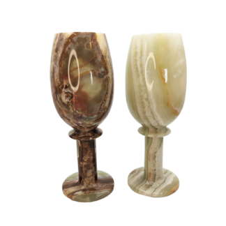 8 Inch Green Onyx Stone Carved Champagne Glass Set of 2