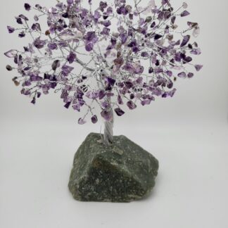 Natural Amethyst 500 Chip Gemstone Tree with Green Rock Base