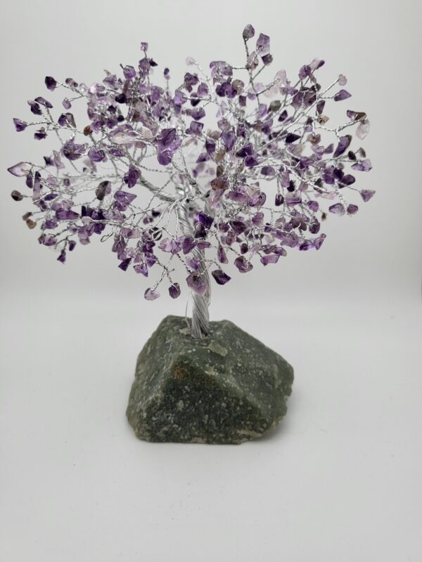 Natural Amethyst 500 Chip Gemstone Tree with Green Rock Base