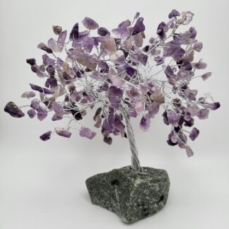 Natural Amethyst 300 Chip Gemstone Tree with Green Rock Base