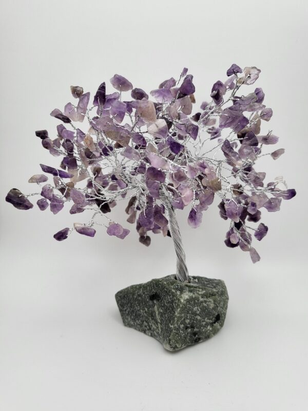 Natural Amethyst 300 Chip Gemstone Tree with Green Rock Base