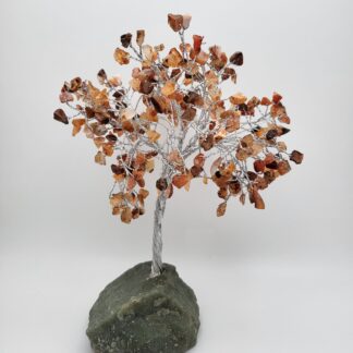 Natural Carnelian 300 Chip Gemstone Tree with Green Rock Base