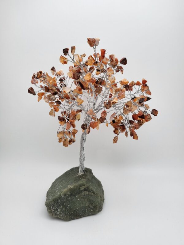 Natural Carnelian 300 Chip Gemstone Tree with Green Rock Base