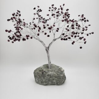Natural Garnet 300 Chip Gemstone Tree with Green Rock Base