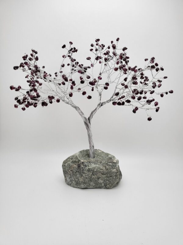 Natural Garnet 300 Chip Gemstone Tree with Green Rock Base