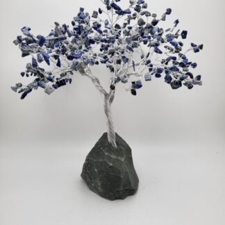 Natural Blue Lapis Lazuli 500 Chip Gemstone Tree with Rock Base
