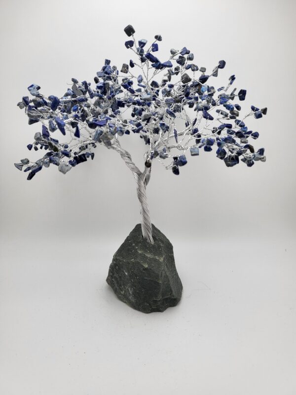 Natural Blue Lapis Lazuli 500 Chip Gemstone Tree with Rock Base