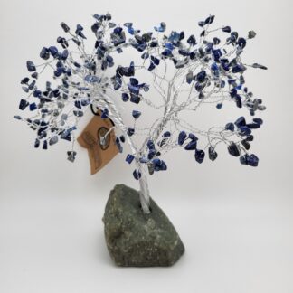 Natural Blue Lapis Lazuli 300 Chip Gemstone Tree with Green Rock Base