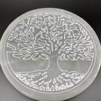 Selenite Circle with Tree of Life Engraved