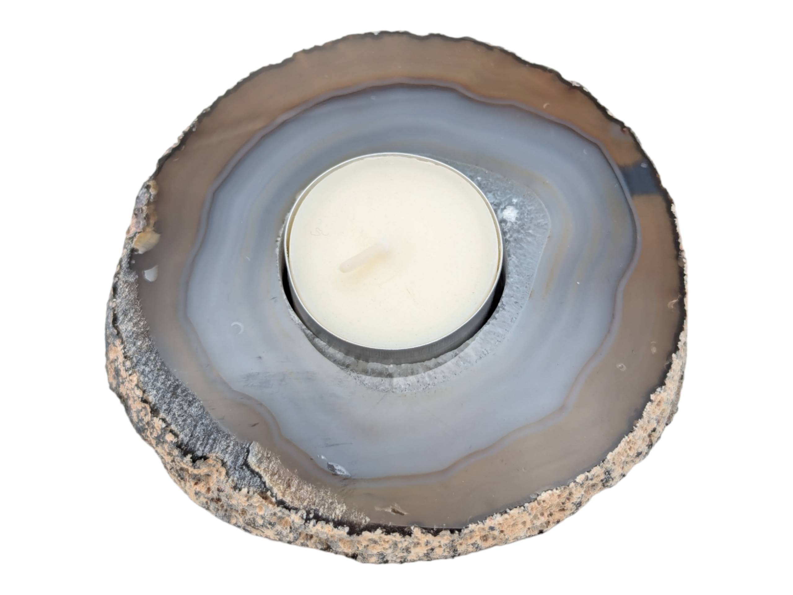 Natural Brown/Blue Agate Tealight Candle Holder - Image 2