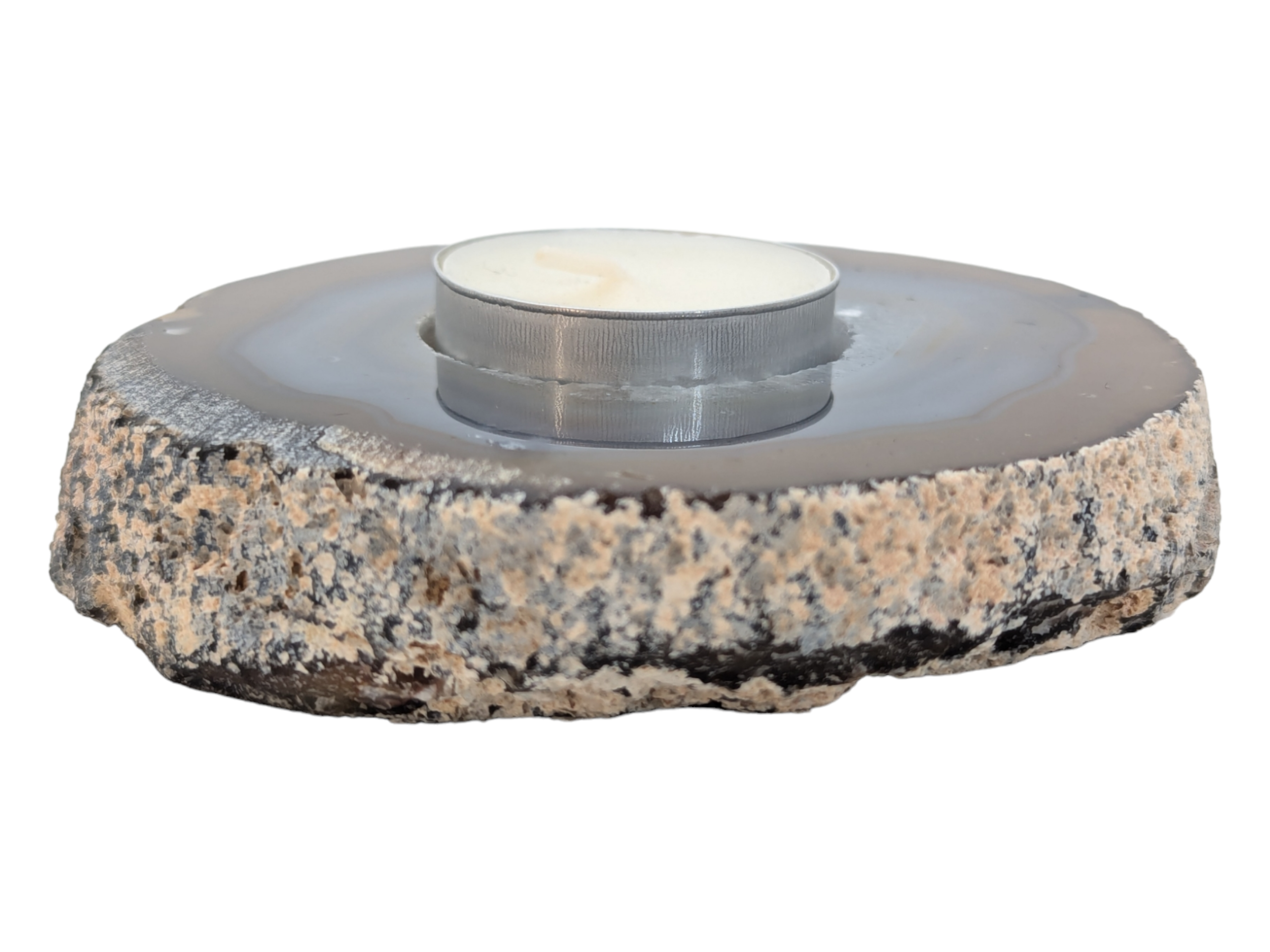 Natural Brown/Blue Agate Tealight Candle Holder - Image 4