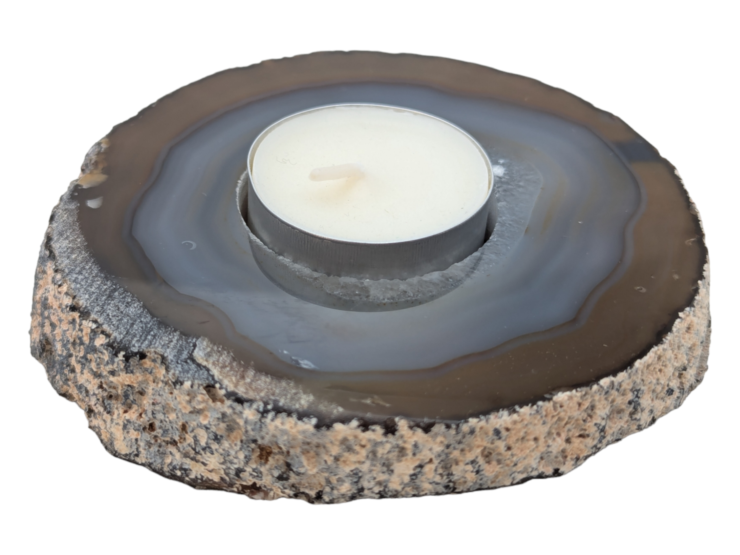 Natural Brown/Blue Agate Tealight Candle Holder