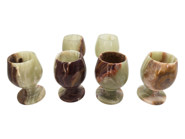 3 Inch Green Onyx Stone Carved Sherry Glasses Set of 6 - Image 3