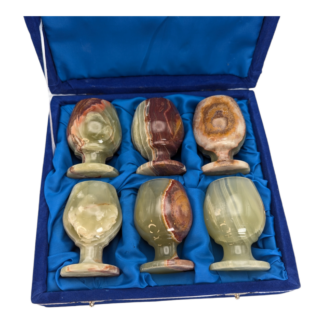 3 Inch Green Onyx Stone Carved Sherry Glasses Set of 6