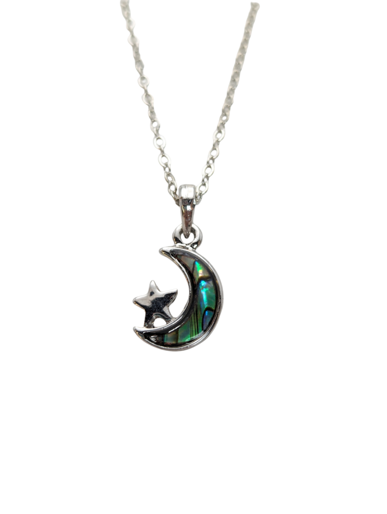 Moon and Star Paua Abalone Shell Necklace The Ore Cart Rock Shop