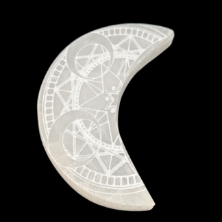 Selenite Engraved Crescent Half Moon