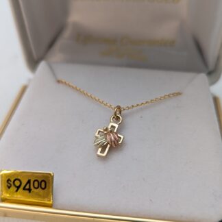 Dakota Genuine Black Hills Gold 10k Cross and Leaves Necklace