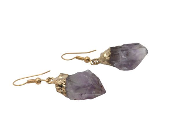 Amethyst Crystal Earrings - Gold Plated - Image 3