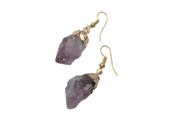 Amethyst Crystal Earrings - Gold Plated - Image 2