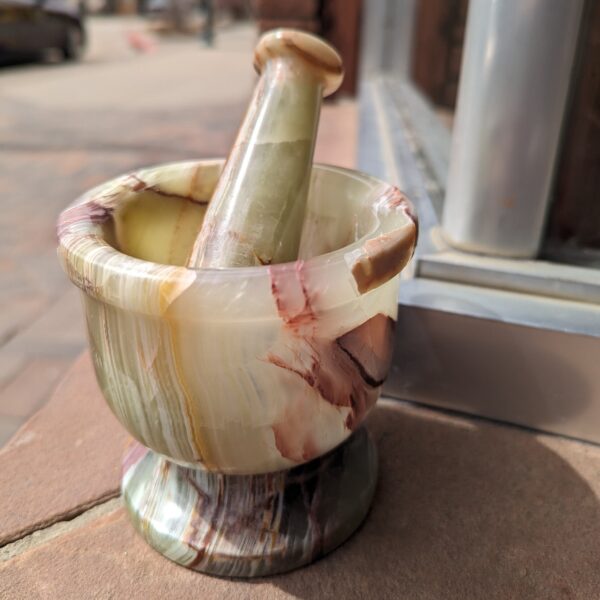 Onyx Stone Carved Mortar and Pestle / Green Onyx Cooking Utensil - Image 2