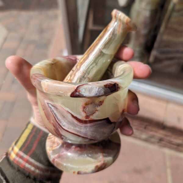 Onyx Stone Carved Mortar and Pestle / Green Onyx Cooking Utensil - Image 3