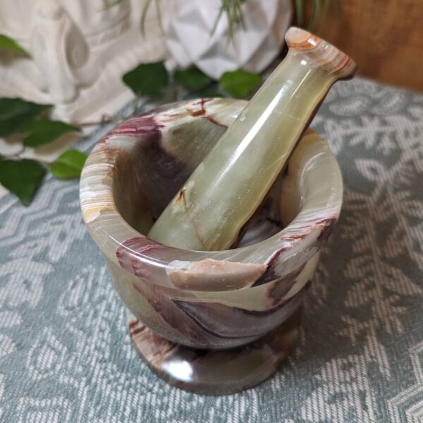 Onyx Stone Carved Mortar and Pestle / Green Onyx Cooking Utensil - Image 7