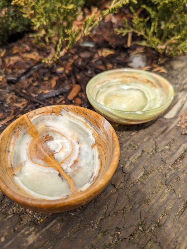 3" Onyx Bowl / Green Stone Carved Dish - Image 4