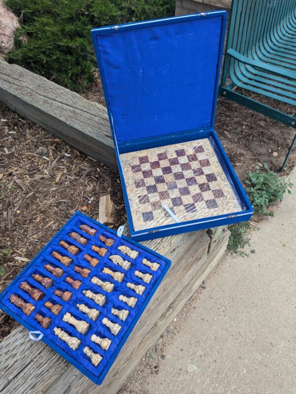 Onyx Chess Set / Red Onyx and Fossil / 12" x 12" / Stone Chess Board and Pieces - Image 4