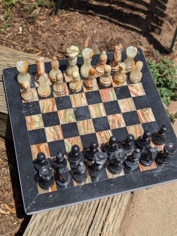 Onyx Chess Set / Green and Black Onyx / 12" x 12" / Stone Chess Board and Pieces