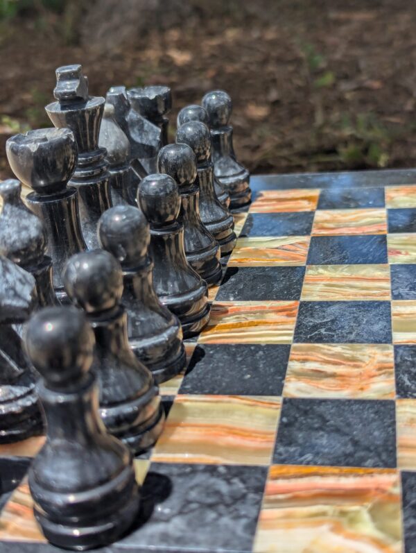 Onyx Chess Set / Green and Black Onyx / 12" x 12" / Stone Chess Board and Pieces - Image 3