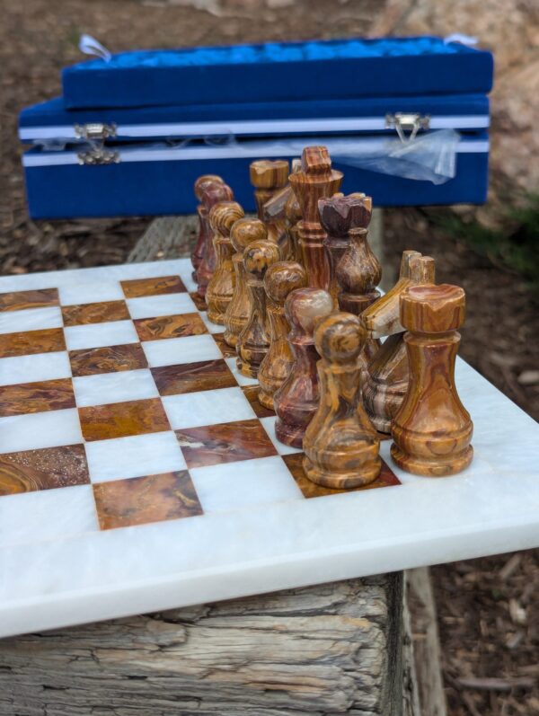 Onyx Chess Set / Red and White Onyx / 12" x 12" / Stone Chess Board and Pieces - Image 3