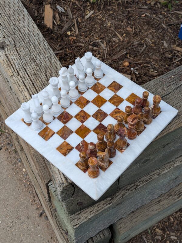 Onyx Chess Set / Red and White Onyx / 12" x 12" / Stone Chess Board and Pieces