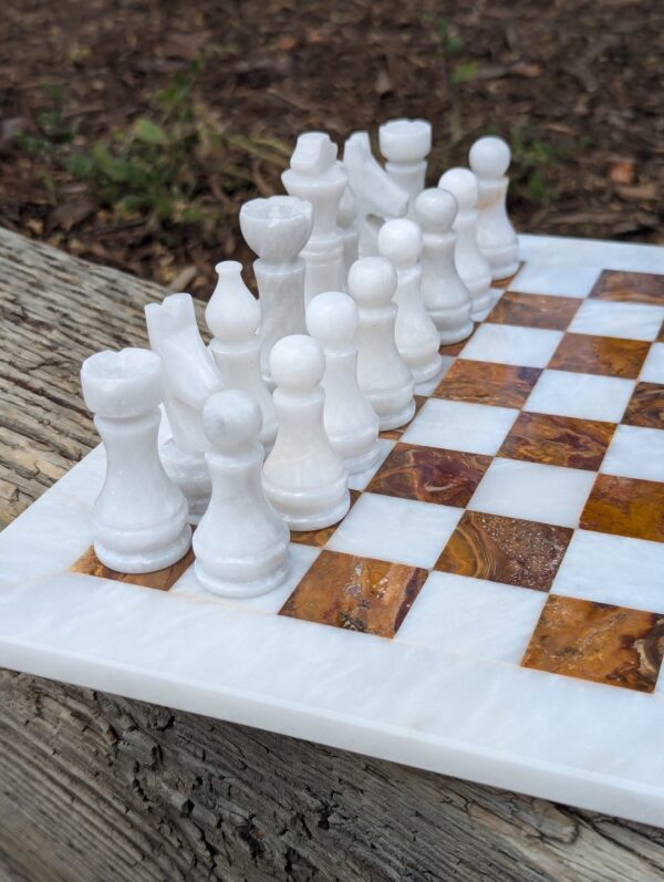 Onyx Chess Set / Red and White Onyx / 12" x 12" / Stone Chess Board and Pieces - Image 2