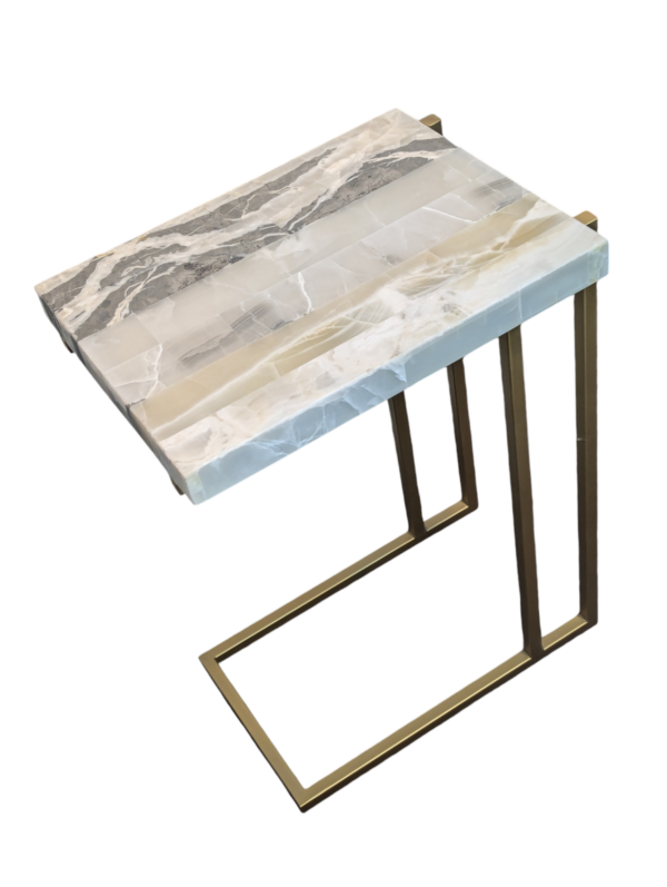 Onyx C-Side Table / Stone Living Room Table / Green Onyx TV C-shaped Table