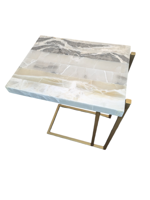 Onyx C-Side Table / Stone Living Room Table / Green Onyx TV C-shaped Table - Image 3