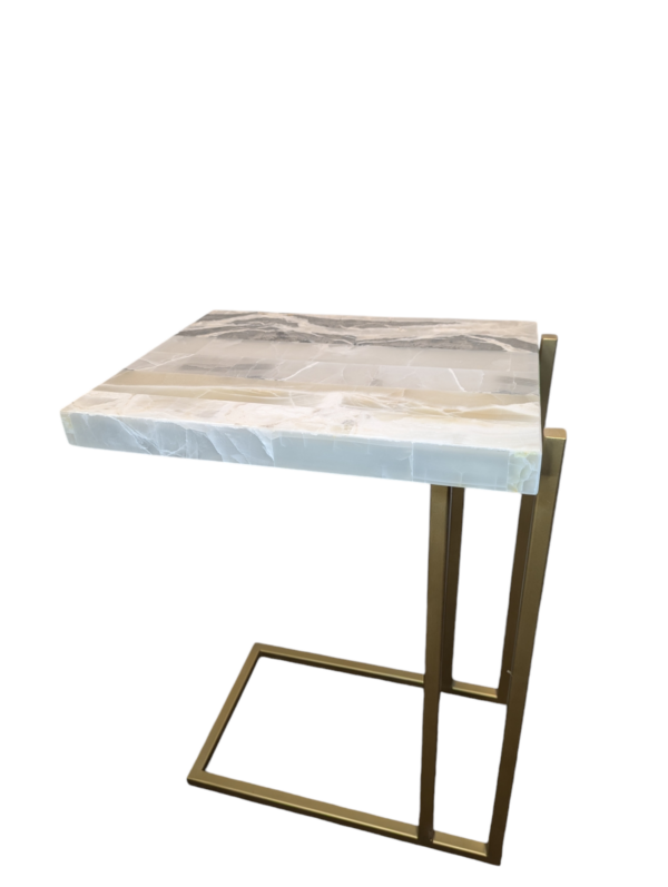 Onyx C-Side Table / Stone Living Room Table / Green Onyx TV C-shaped Table - Image 4